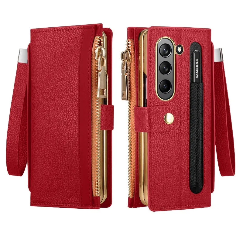 With S Pen Holder Leather Wallet Case For Samsung Galaxy Z Fold 5 4