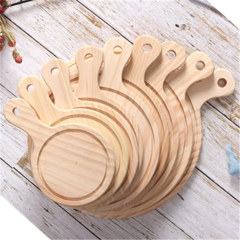 Wooden Pizza board Round with Hand Pizza Baking Tray Pizza Board