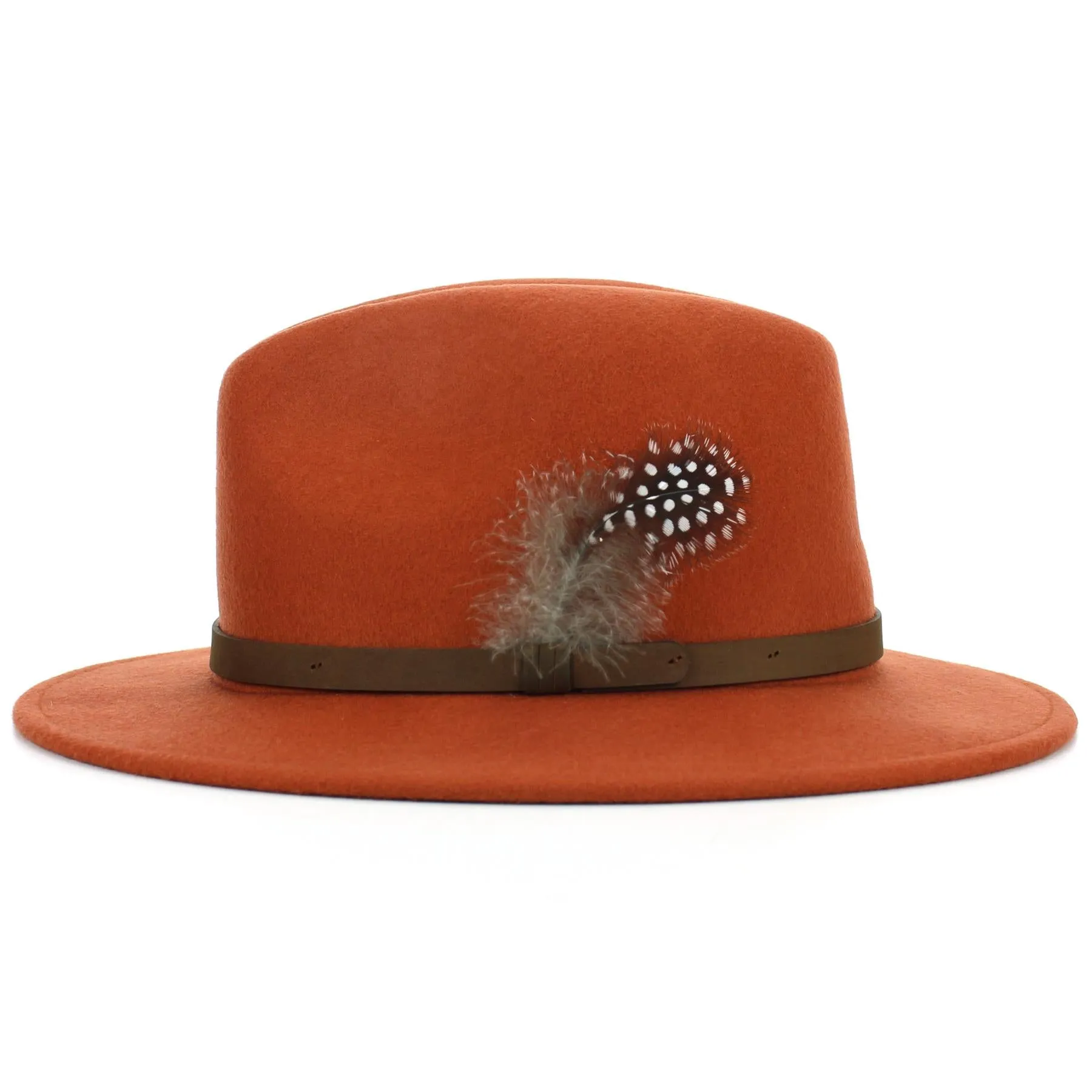 Wool Felt Fedora with Feather - Burnt Orange