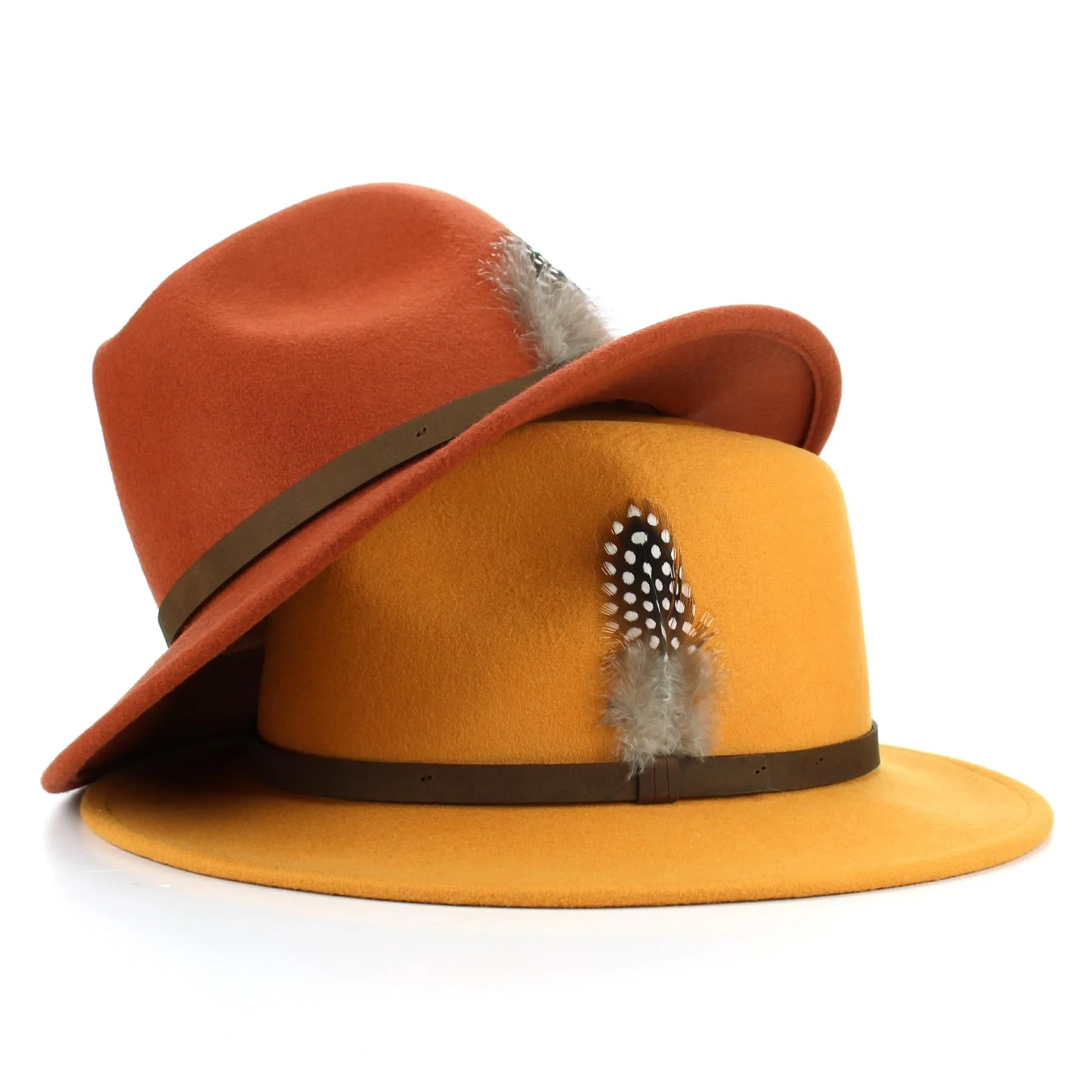 Wool Felt Fedora with Feather - Burnt Orange