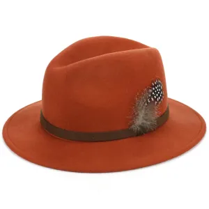 Wool Felt Fedora with Feather - Burnt Orange