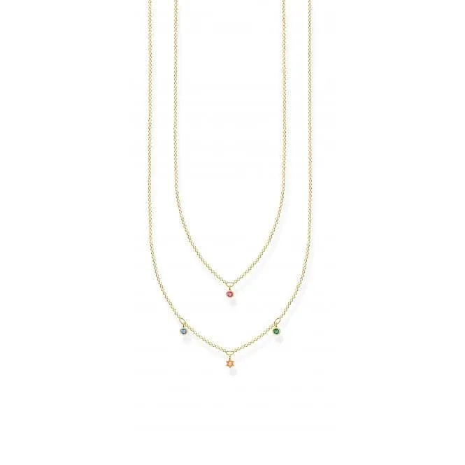 Yellow Gold Double Layer Multicolour Stone Necklace 45cm KE2078-488-7-L45v