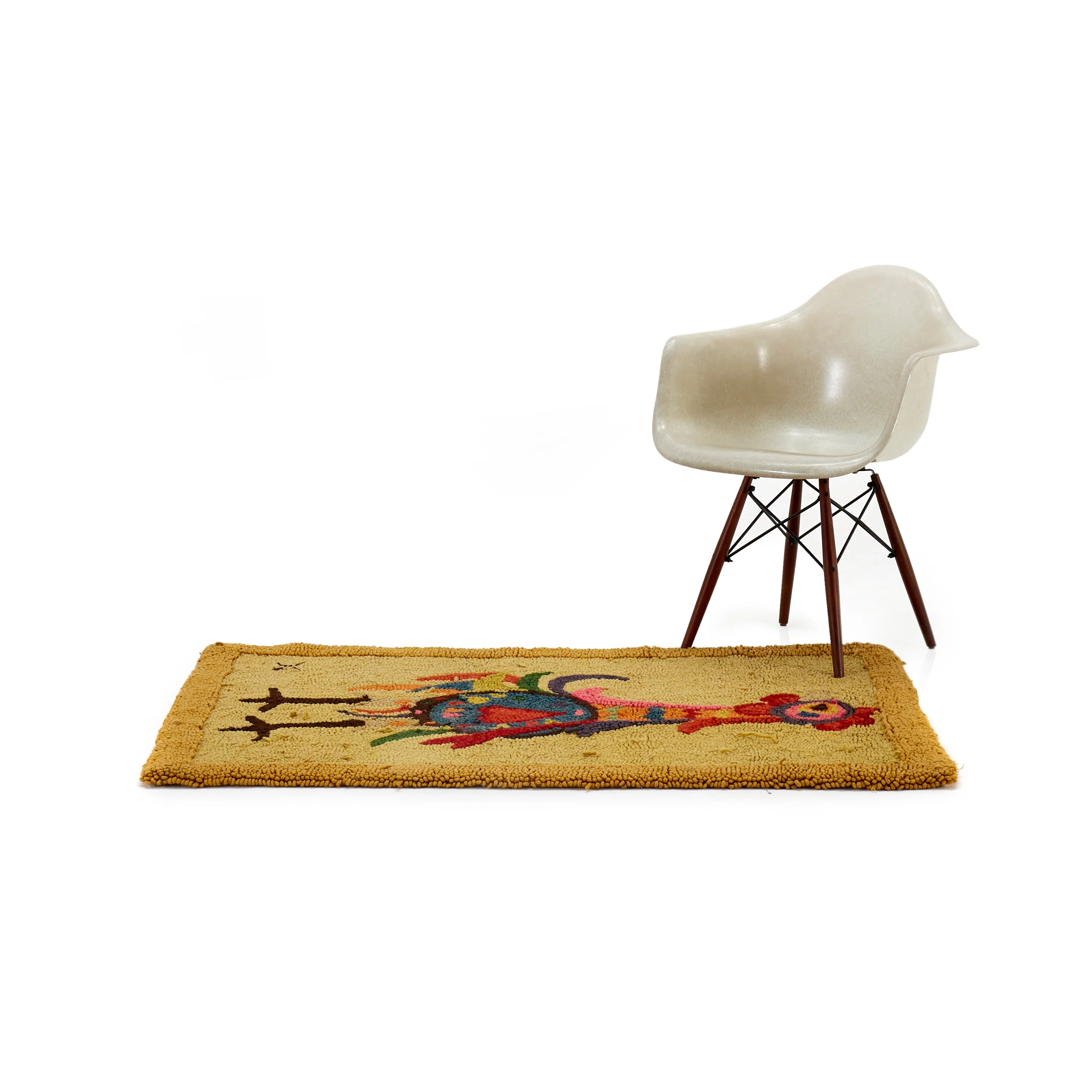 Yellow Multi-Colored Rooster Rug